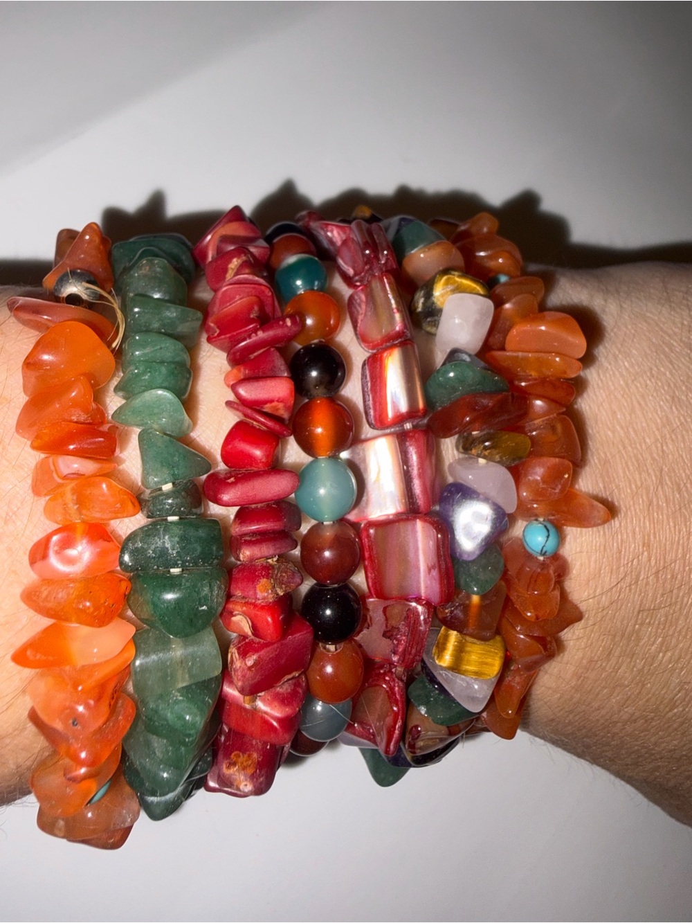 7pc Mixed Stone Chip Bracelet Lot Boho Earth Tone Stacking Bracelets